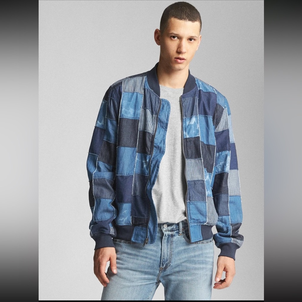 Gap Mens Limited Edition Denim Patchwork Bomber Jacket - XL